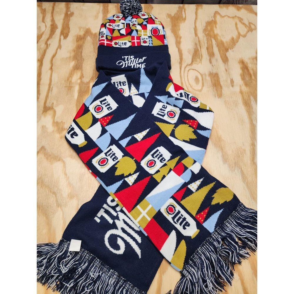 Miller Lite Christmas Scarf And Beenie/ Reversible Scarf‎ Ugly Christmas